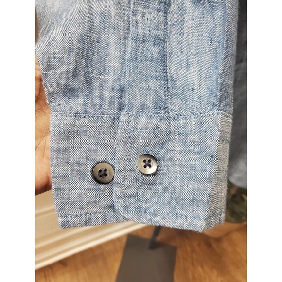 W.H. Belk Men's Blue 100% Linen Collared Long Sleeve Button Down Shirt Size L - Picture 5 of 11